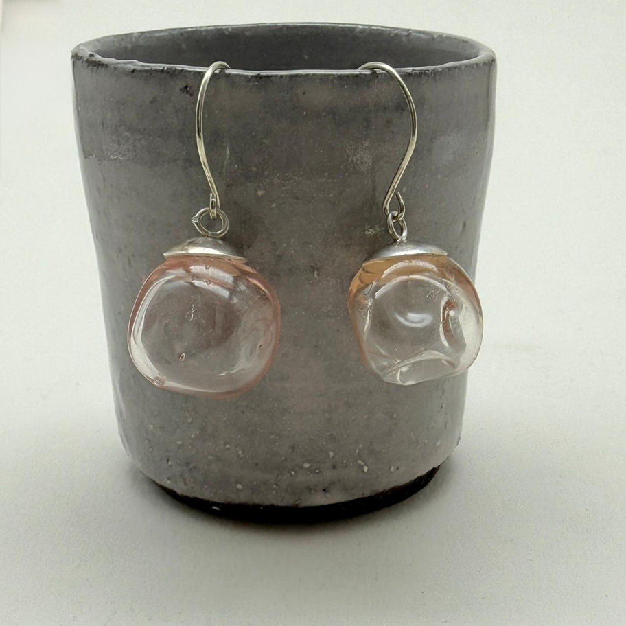 Pale Pink Squashed Glass Earrings