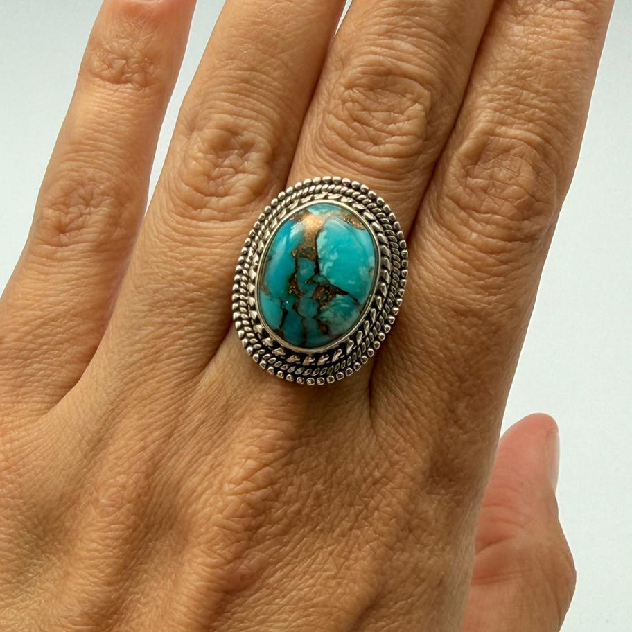 Oval Turquoise Ring with Rope Frame