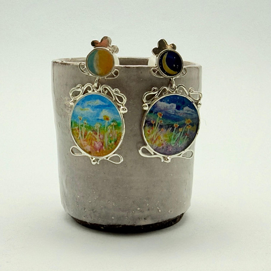 Day and Night Enamel Earrings