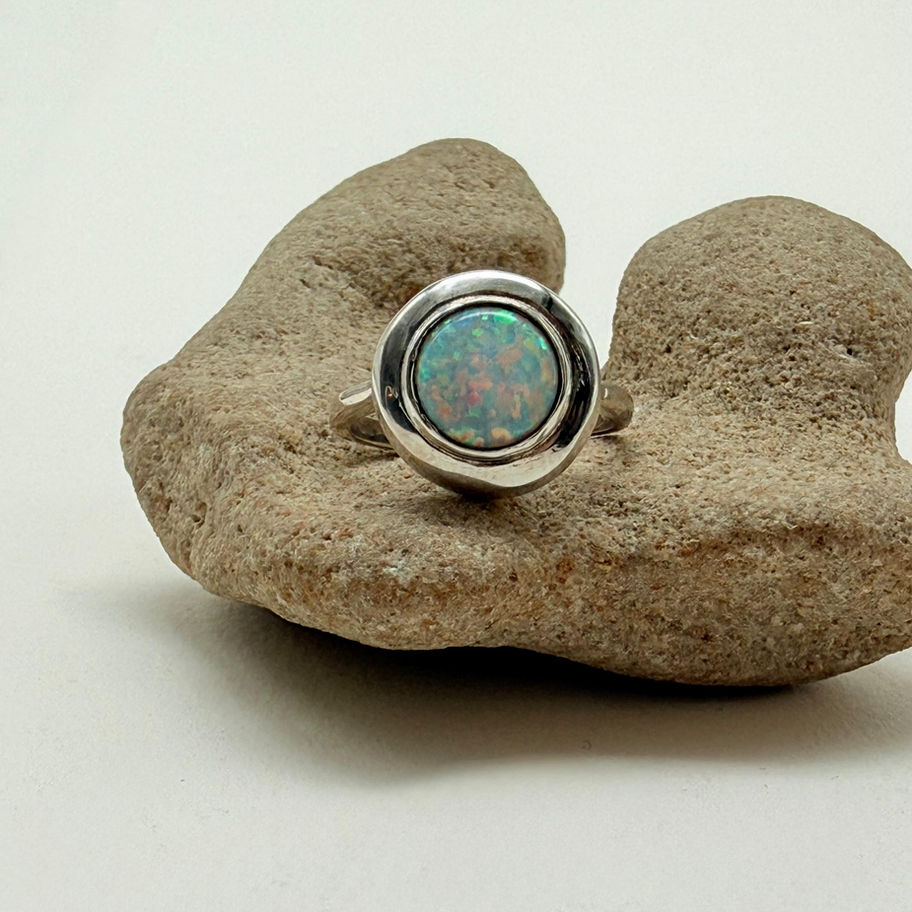 Round White Opalite Ring