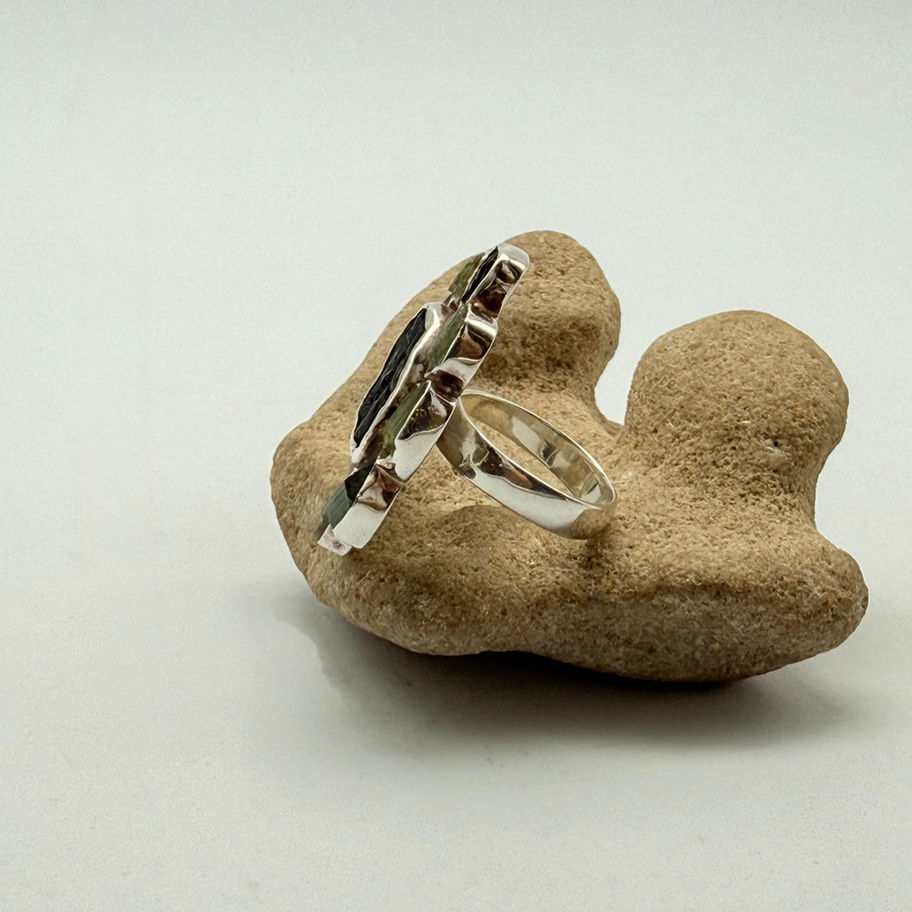 Rough Labradorite Flower Adjustable Ring