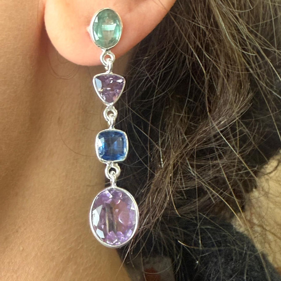 Mint Kyanite, Amethyst and Blue Kyanite Earrings