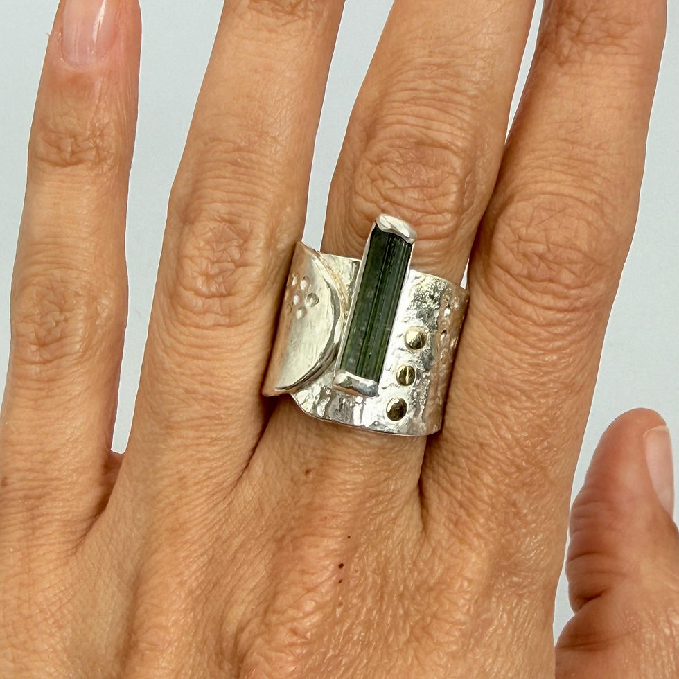 Green Tourmaline Ring with Gold Detail