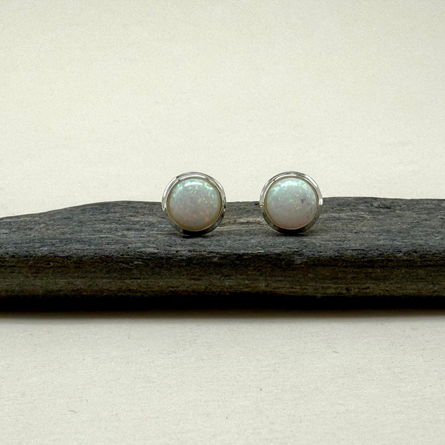 Round White Opalite Stud Earrings
