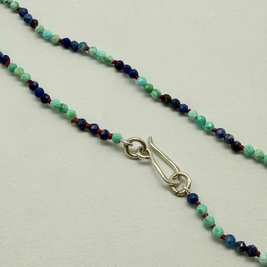 Faceted Lapis Lazuli and Turquoise Bead Necklace on Red String