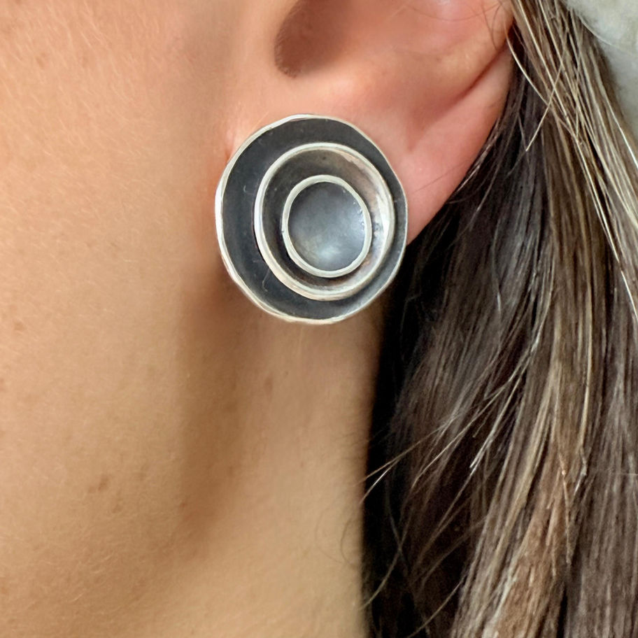 Oxidised Concave Dome Clip On Earring