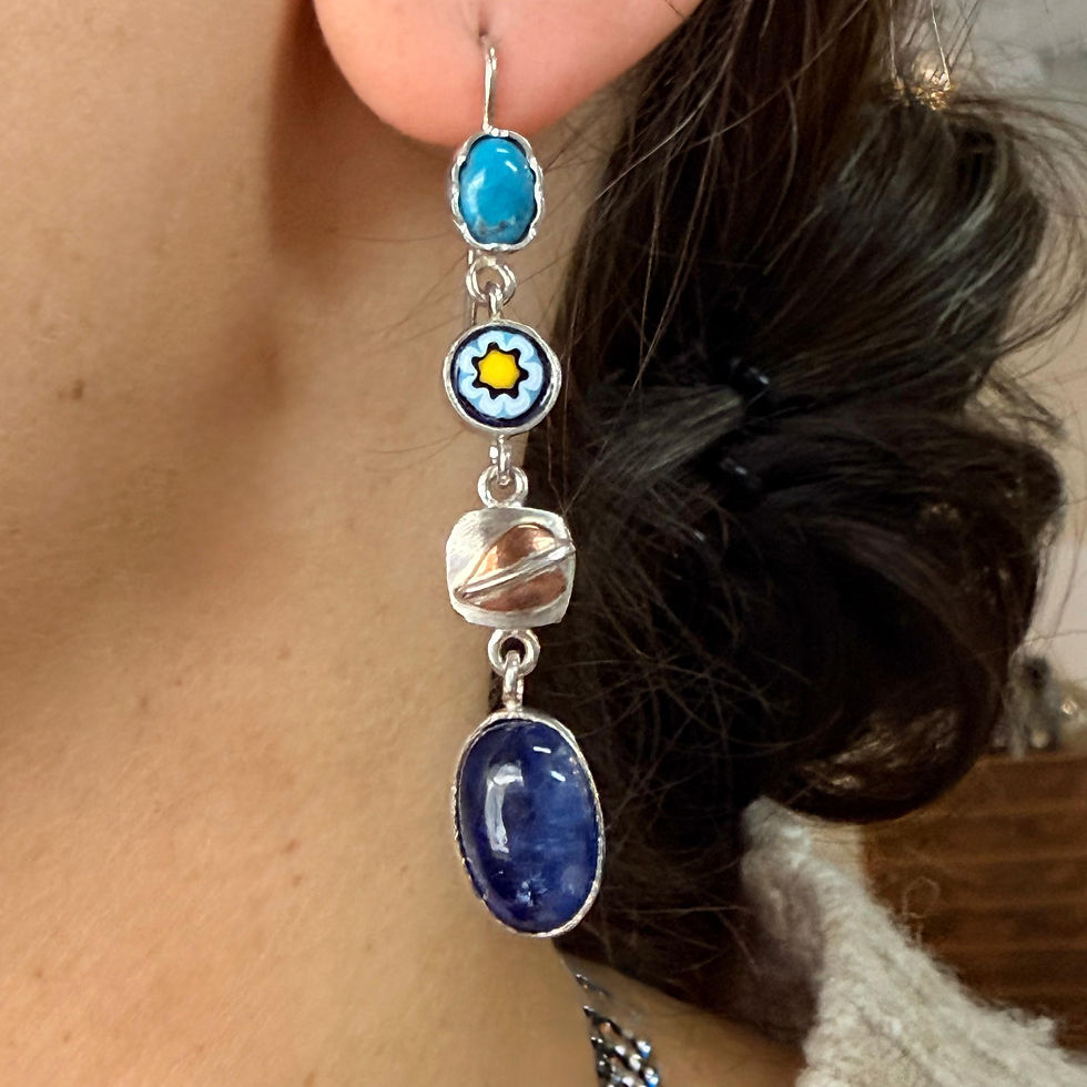 Turquoise, Glass and Kyanite Earrings with Copper Detail