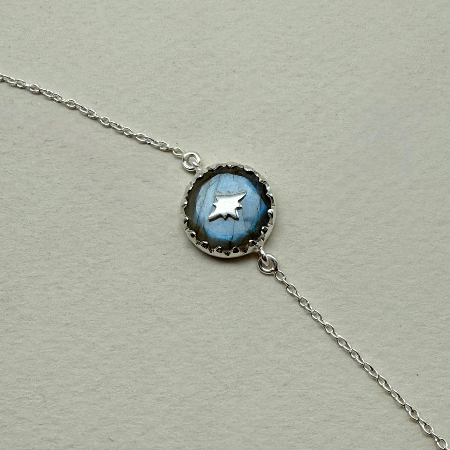 Labradorite Bracelet with Silver Detailing