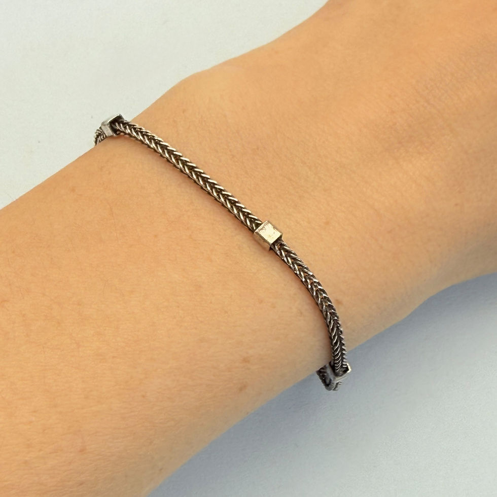 Oxidised Foxtail Bracelet with Cube Detail
