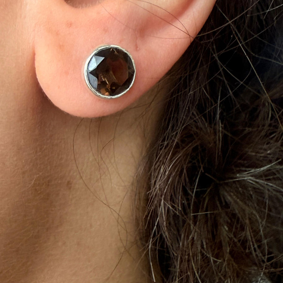 Faceted Smokey Quartz Studs