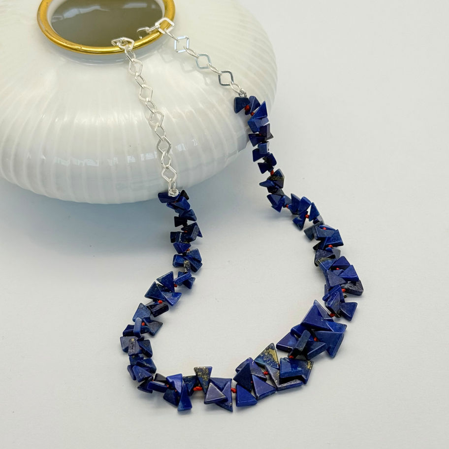 Lapis Lazuli on Red String and Chain Necklace
