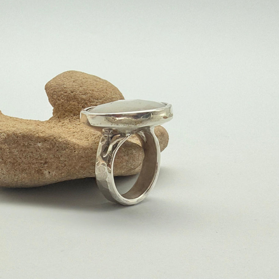 Moonstone Checkerboard Round Ring