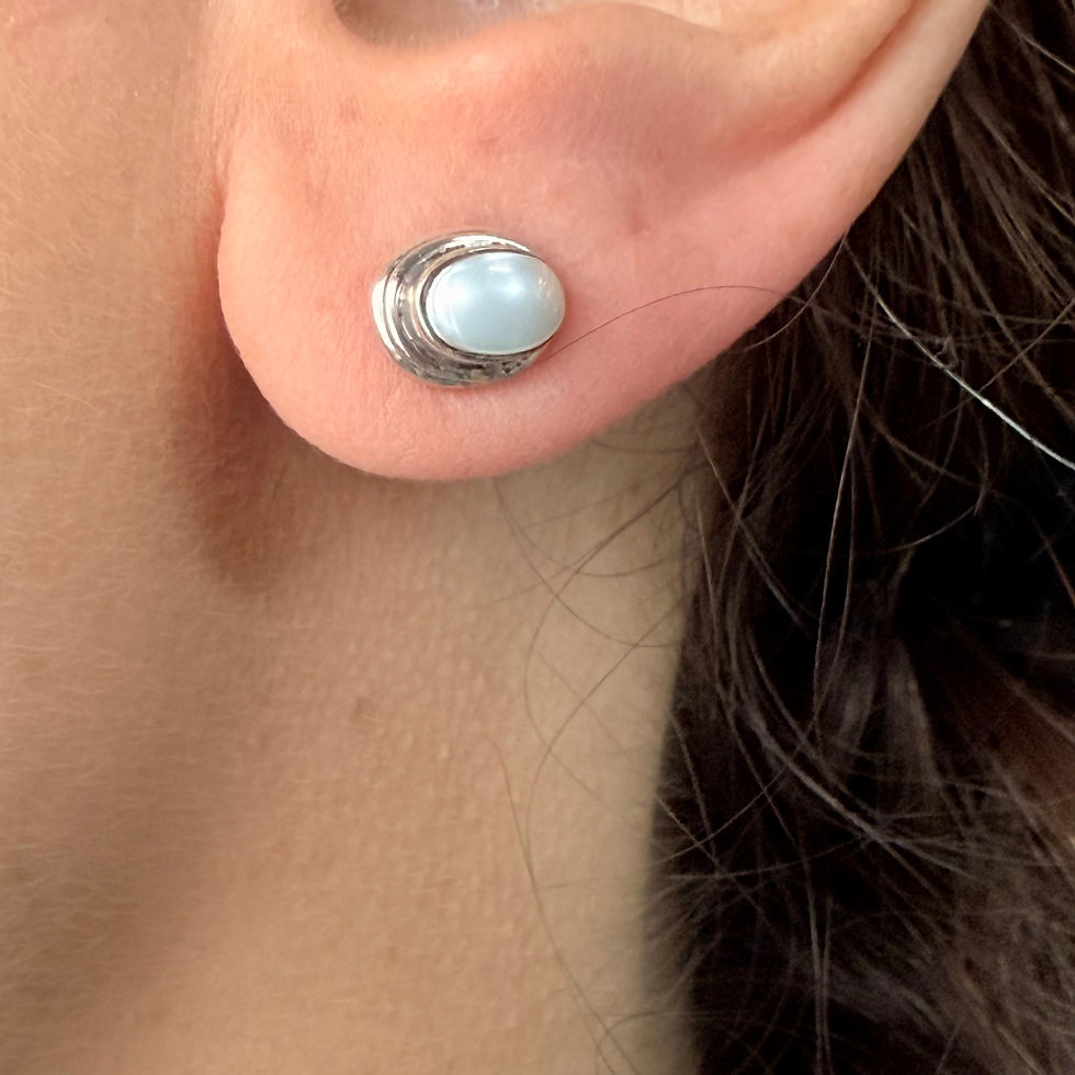 Oval Pearl Bezel Stud Earrings