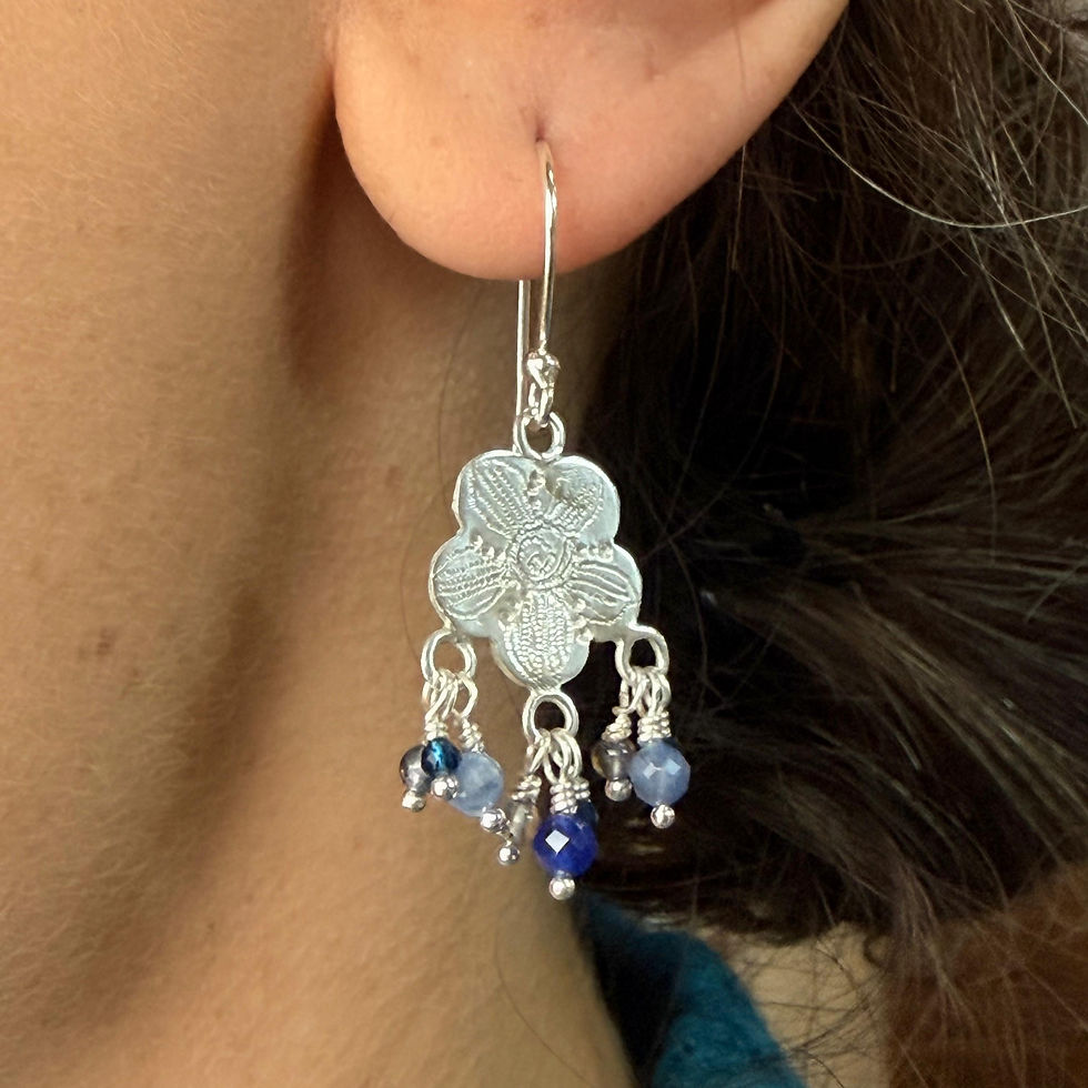 Blue Gemstone Bead Flower Earrings