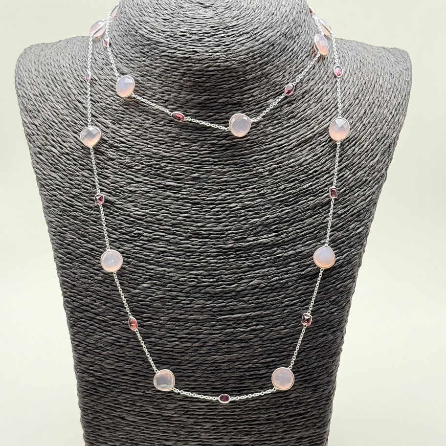 Rose Quartz and Garnet Long Necklace