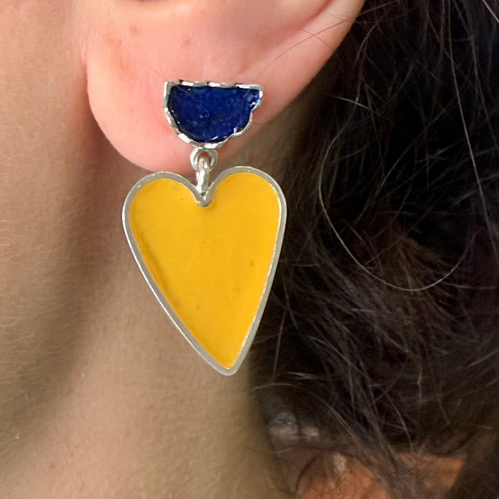 Navy and Yellow Enamel Heart Earrings