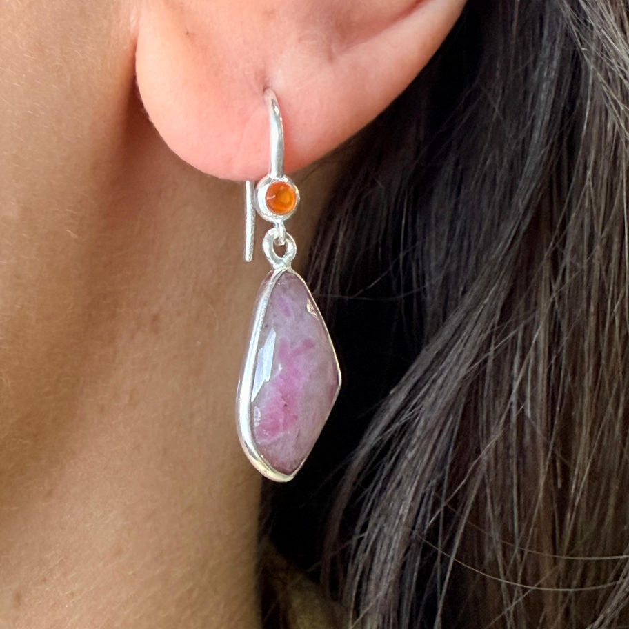 Orange Sapphire and Ruby Corundum Earrings