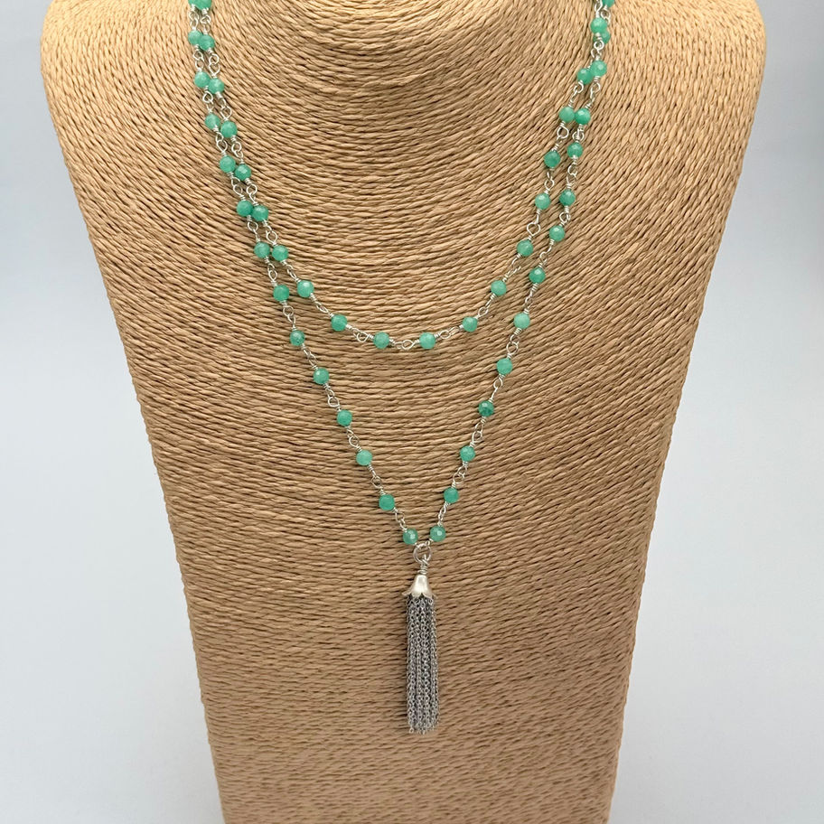 Chrysoprase Bead Tassel Necklace