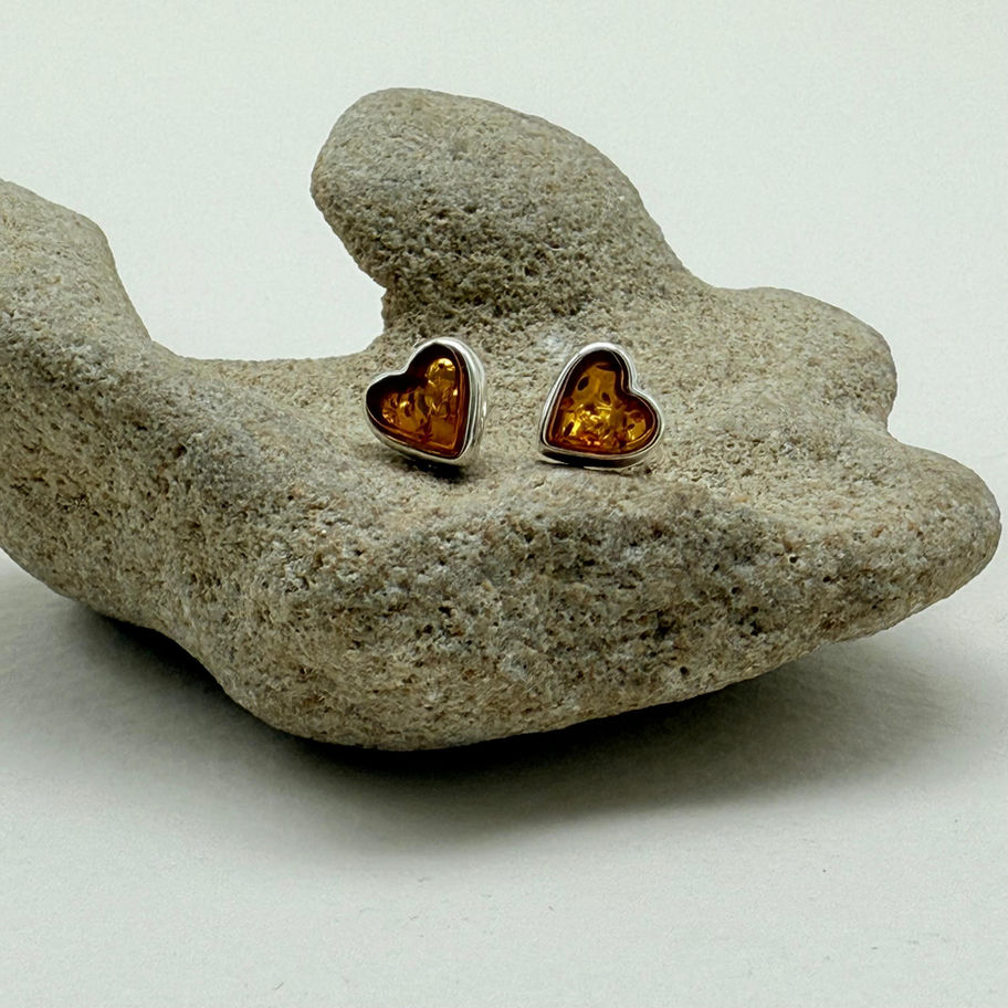 Amber Heart Studs