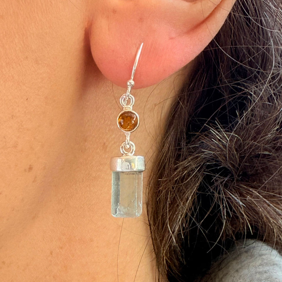 Tourmaline and Fluorite Crystal Earrings