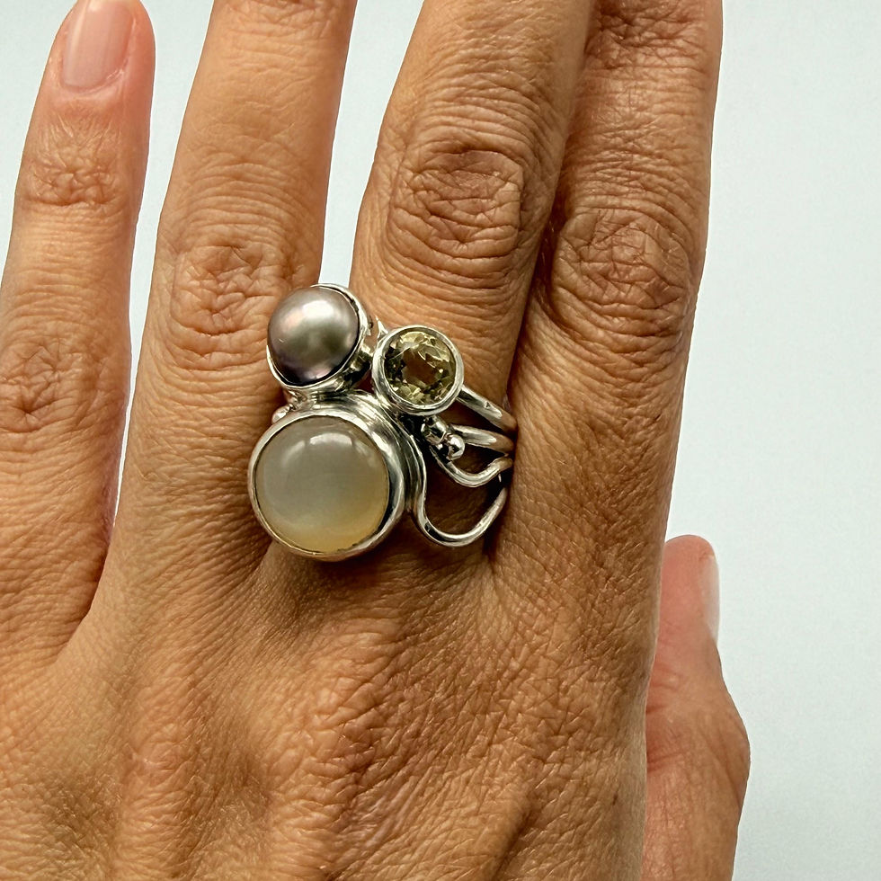 Moonstone, Pearl and Citrine Ring