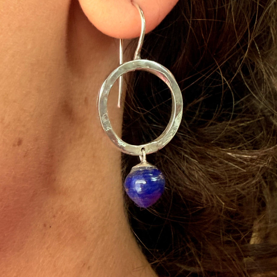 Lapis Lazuli Hammered Ring Earrings