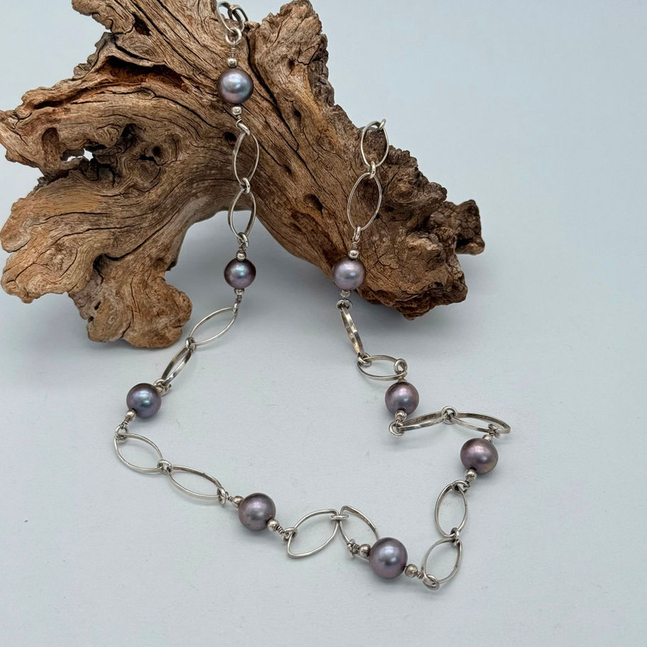 Purple Pearl Marquise Chain Necklace