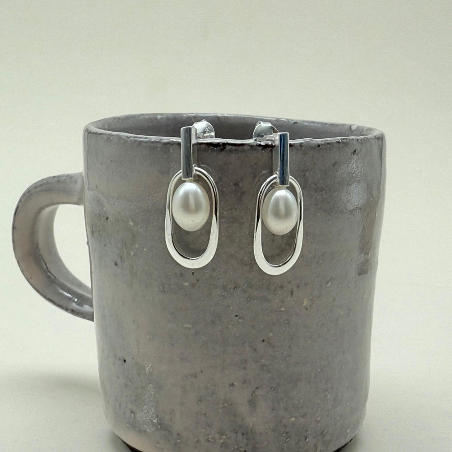 Pearl In Open Oval Earrings