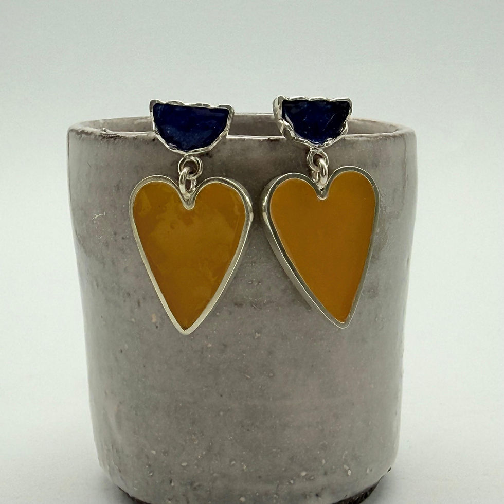 Navy and Yellow Enamel Heart Earrings