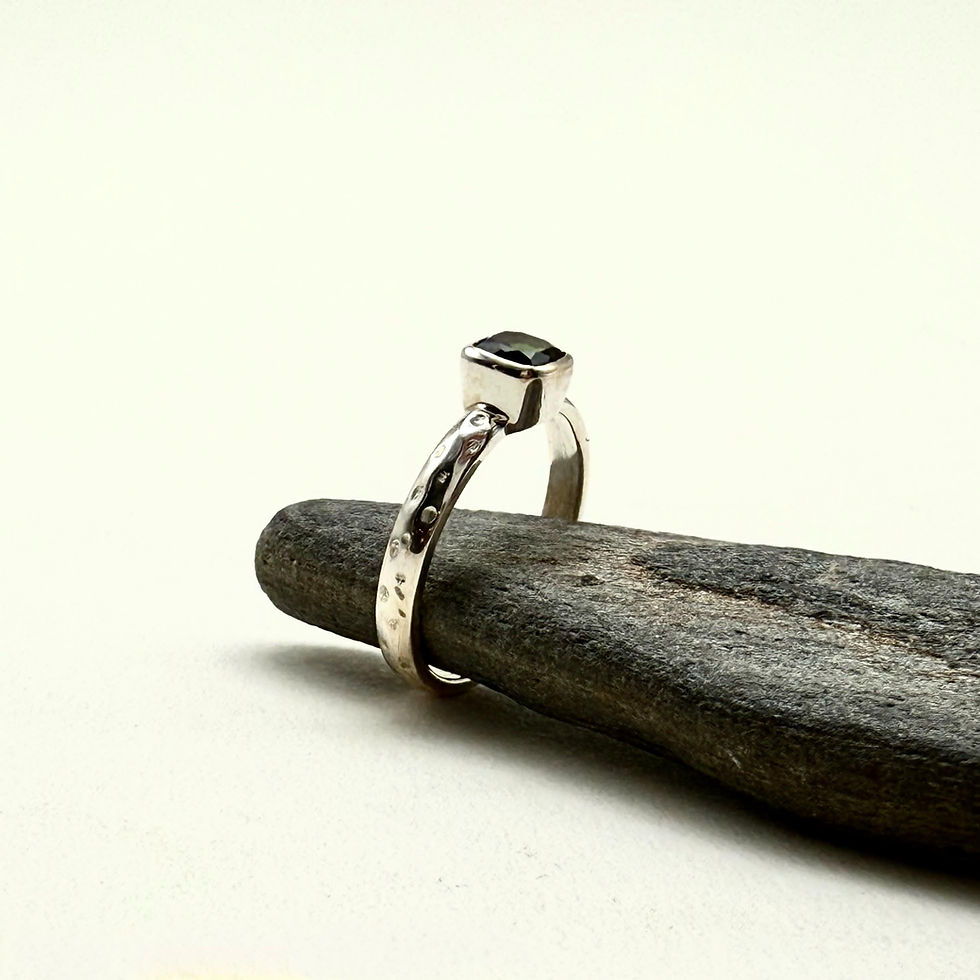 Thumbnail: Square Green Tourmaline Indented Band Ring