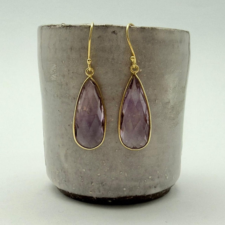 Gold Plated Amethyst Faceted Pear Earrings