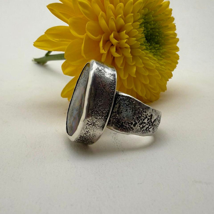 Boulder Opal Ring with Textured Band