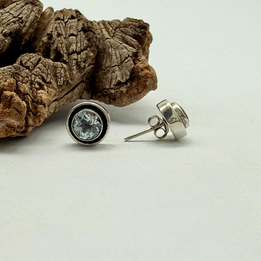 Blue Topaz Double Bezel Earrings