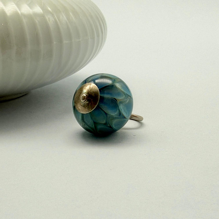 Blue Leaf Lamp Work Glass Pendant