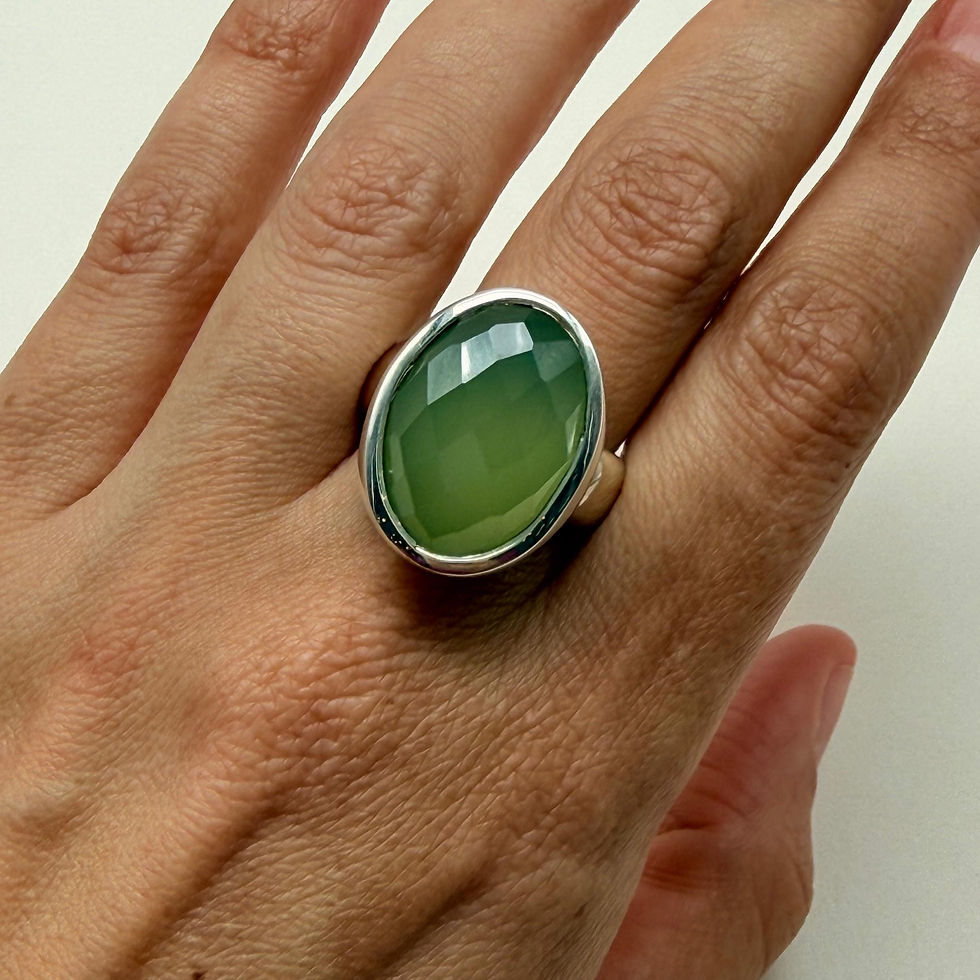 Oval Faceted Green Aqua Calci Ring
