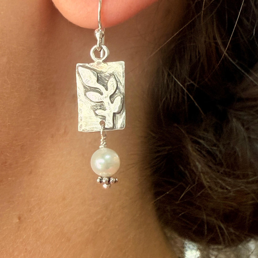 Leaf Earrings with Pearl Drop
