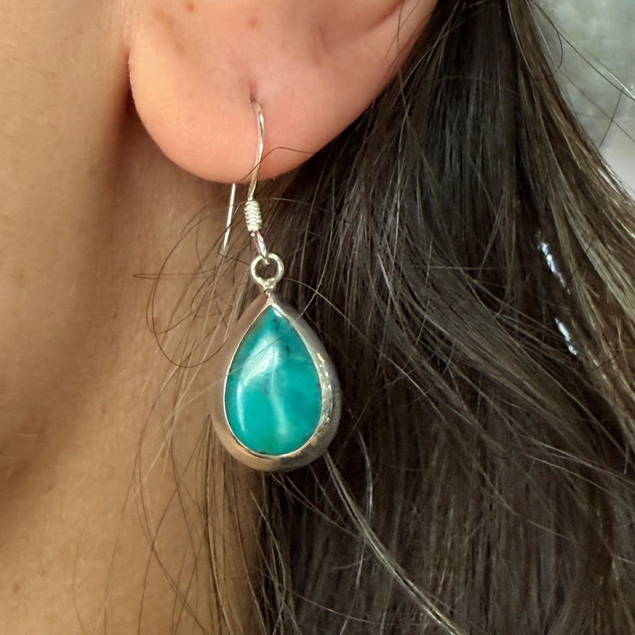Turquoise Teardrop Earrings with Mother of Pearl Backing