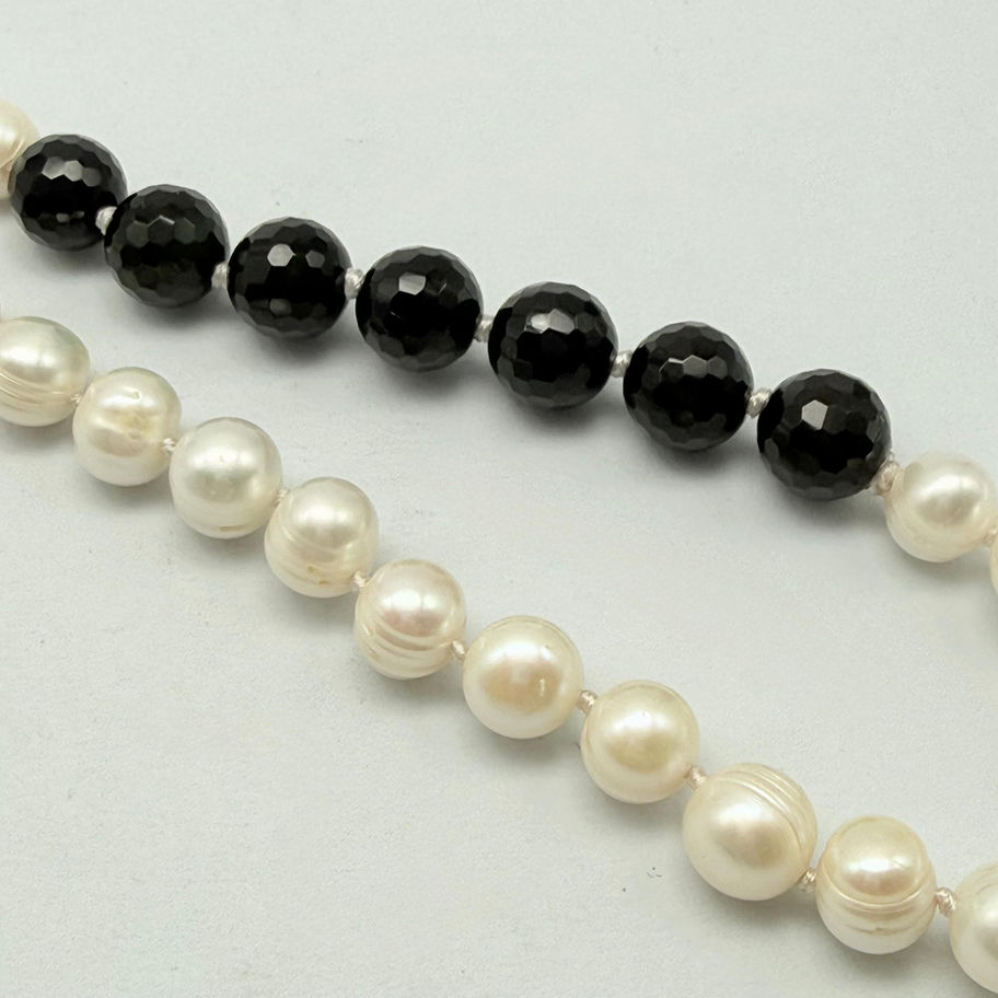 Long Onyx and Pearl Necklace