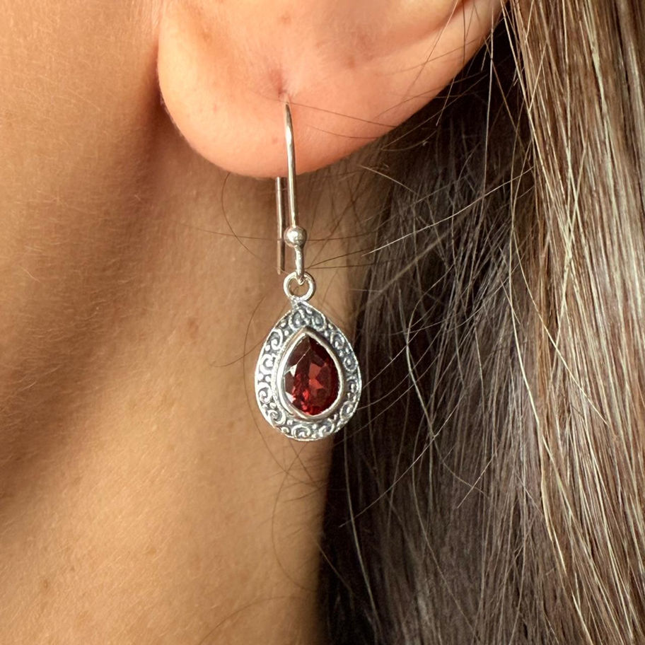 Ornate Garnet Teardrop Earrings