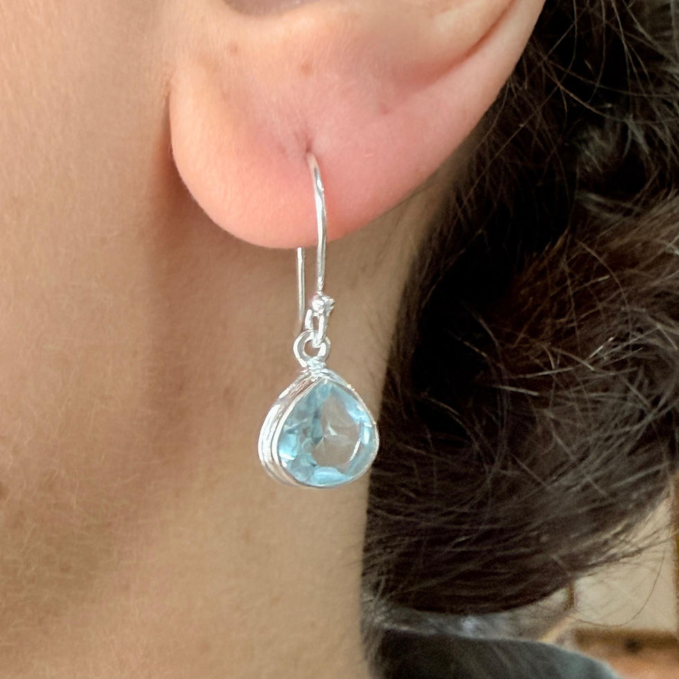 Blue Topaz Pear Double Bezel Earrings