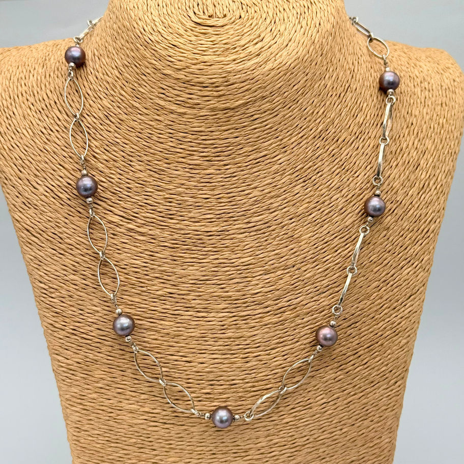 Purple Pearl Marquise Chain Necklace