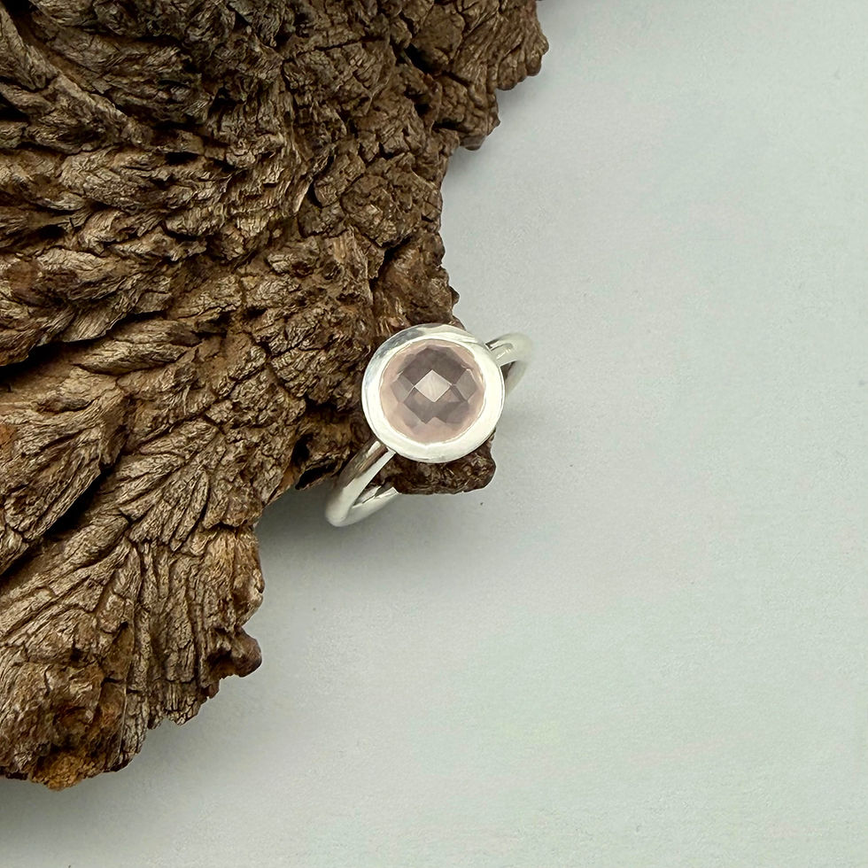 Round Rose Quartz Thick Bezel Ring