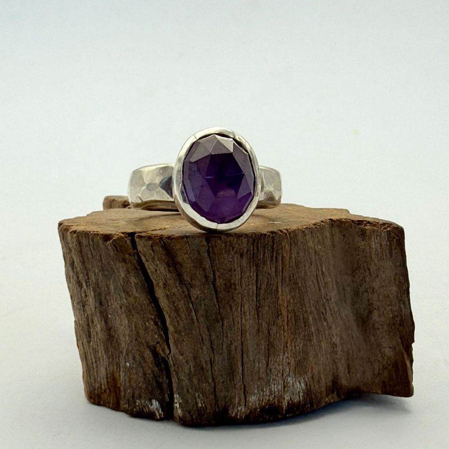 Amethyst Oval Checkerboard Ring
