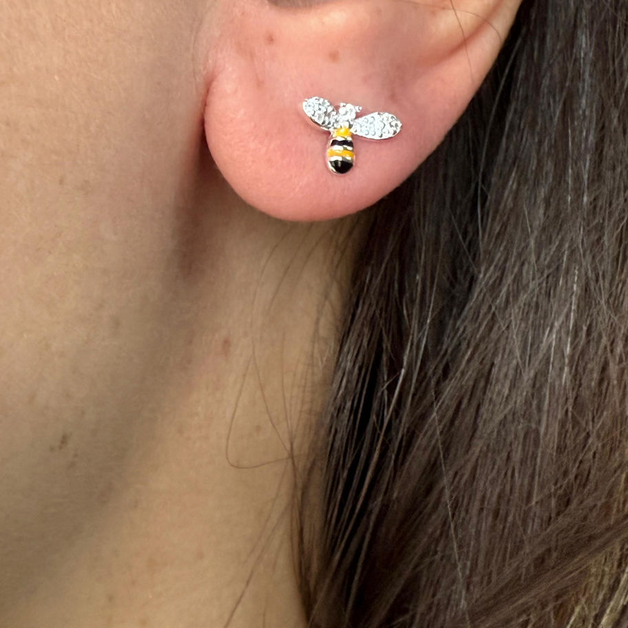 Enamel and Cubic Zirconia Bee Earrings