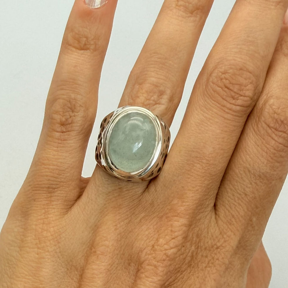 Aquamarine Oval Cabochon Ring with Indented Band