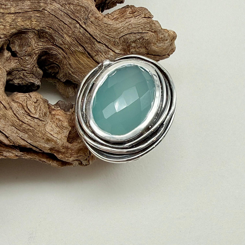 Faceted Aqua Calci Wire Wrap Ring