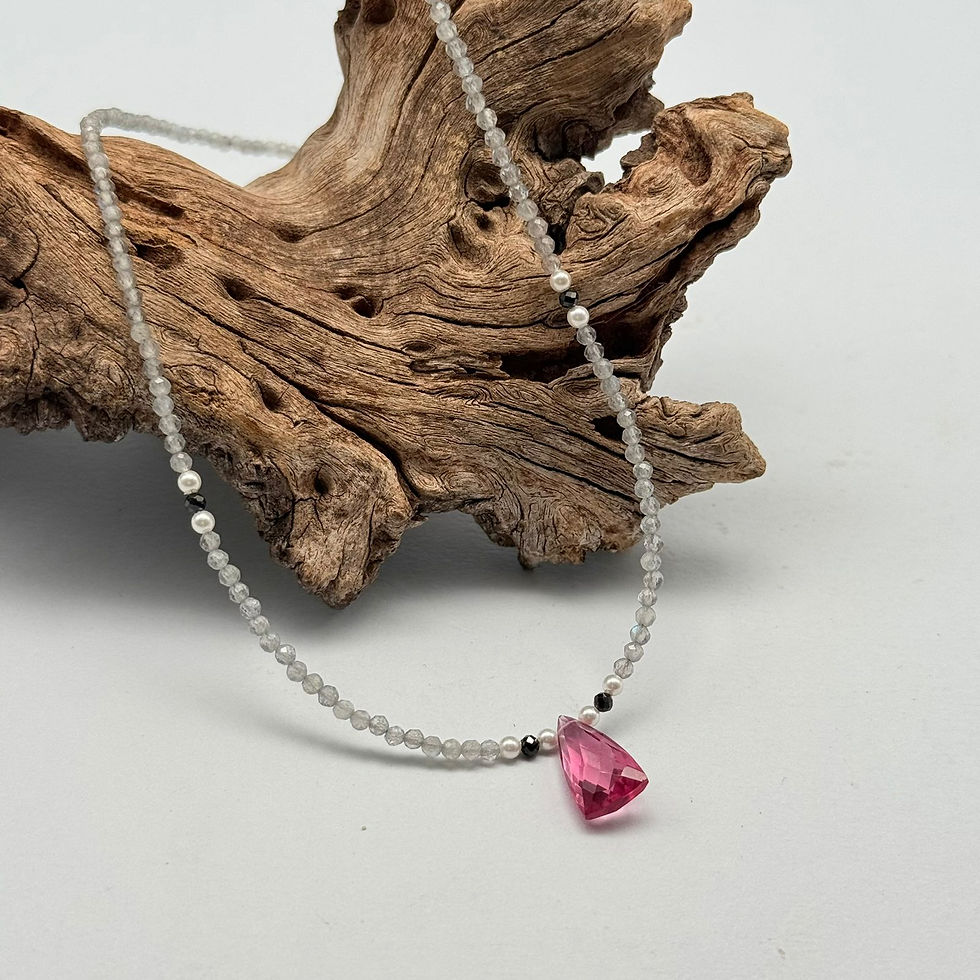 Labradorite Bead Necklace with Pink Agate Pendant