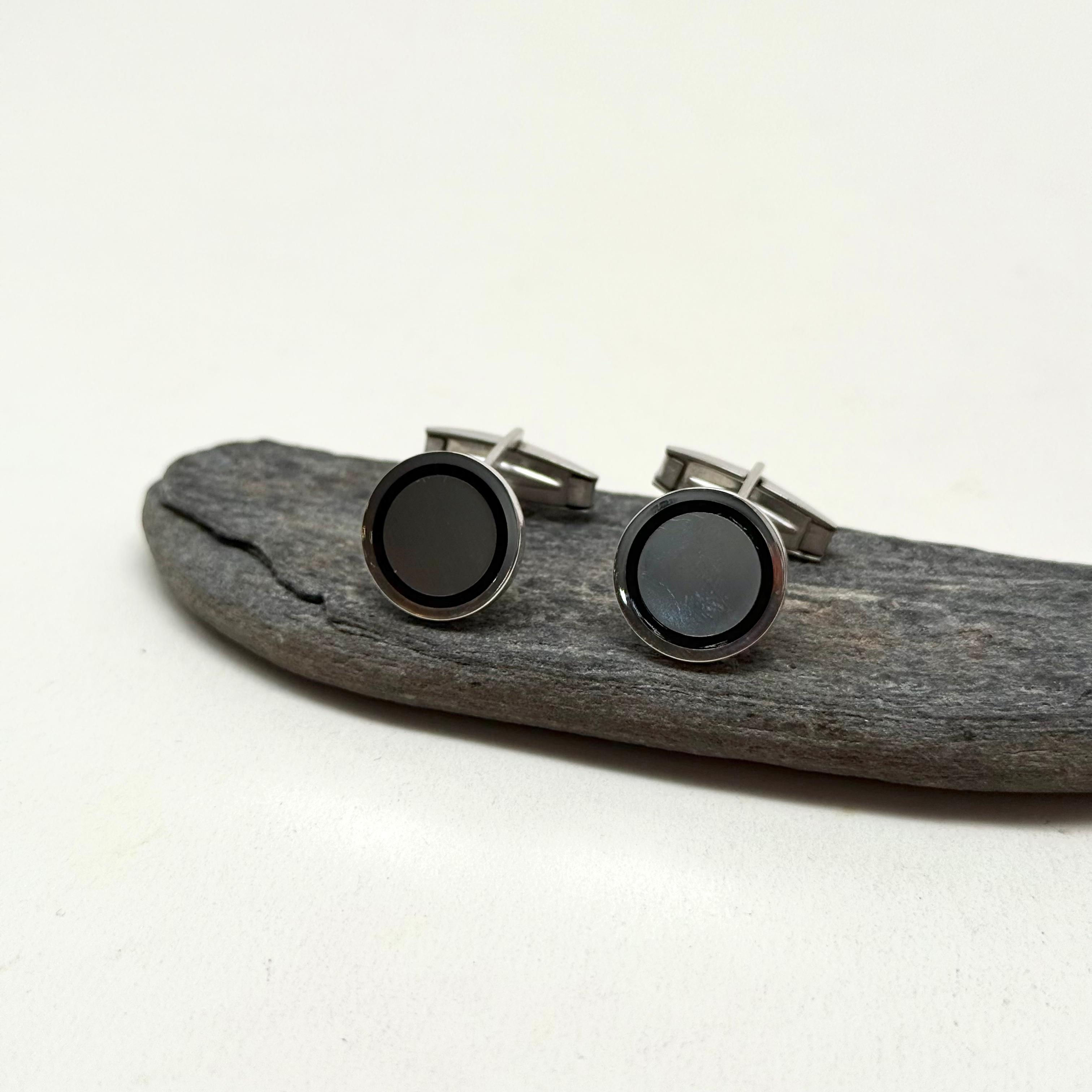 Silver Cufflinks with Black Enamel