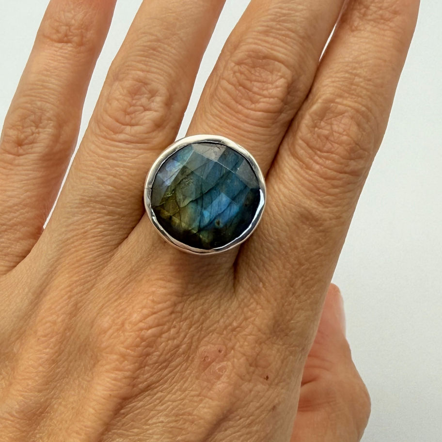 Faceted Round Labradorite Ring