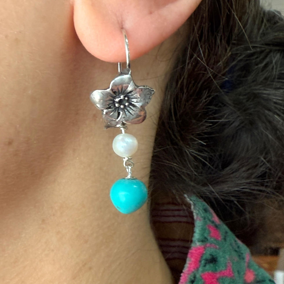 Flower, Pearl and Turquoise Earrings